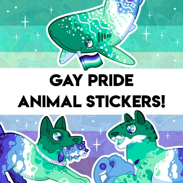 Gay Pride Stickers! - Shark, Dog, Cat Designs - Holographic Sticker for Water bottle, journal, decoration