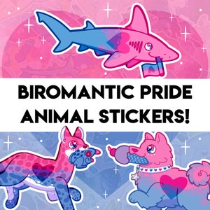 Biromantic Pride Stickers! - Shark, Dog, Cat Designs - Holographic Sticker for Water bottle, journal, decoration