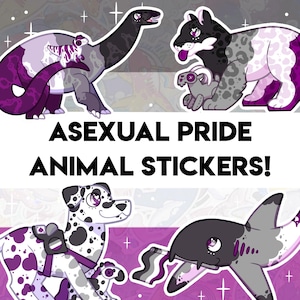 Asexual Pride Stickers! - Shark, Dog, Cat, Dinosaur Designs - Holographic Sticker for Water bottle, journal, decoration