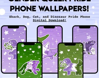 Gender Queer Pride PHONE WALLPAPER - Digital Download of Shark Cat Dog Dinosaur LGBT Pride Vertical Wallpapers
