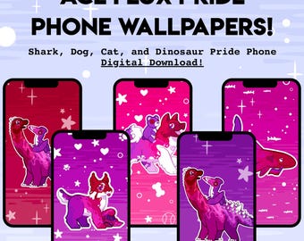 Ace Flux Pride PHONE WALLPAPER - Digital Download of Shark Cat Dog Dinosaur LGBT Pride Vertical Wallpapers