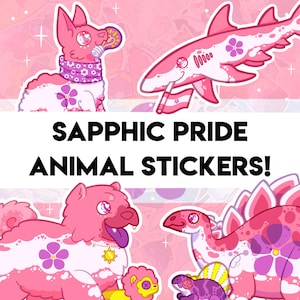 Sapphic Pride Stickers! - Shark, Dog, Cat, Dinosaur Designs - Holographic Sticker for Water bottle, journal, decoration
