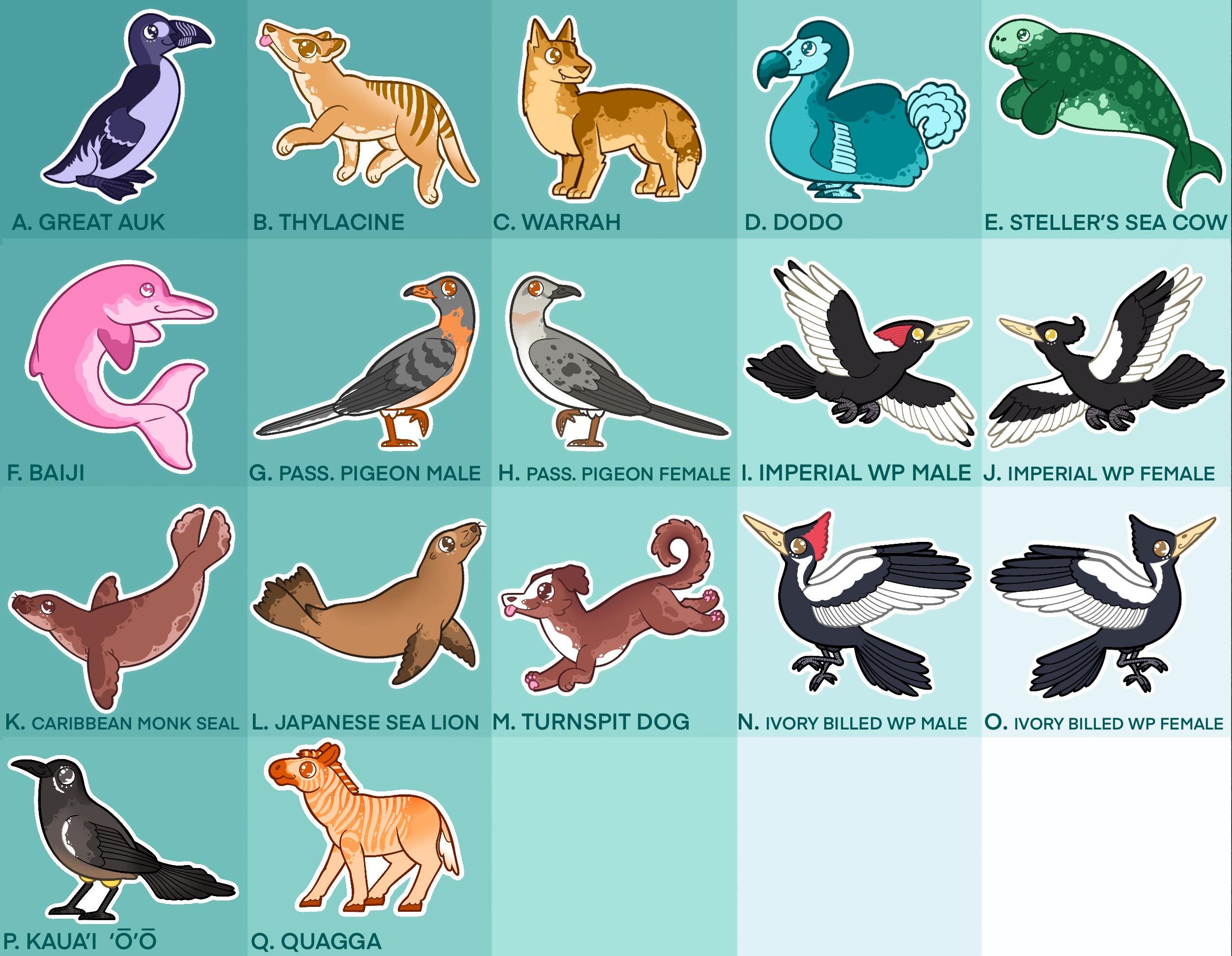 Extinct Holocene Paleontology Stickers - 25 Designs- Dodo Great Auk ...