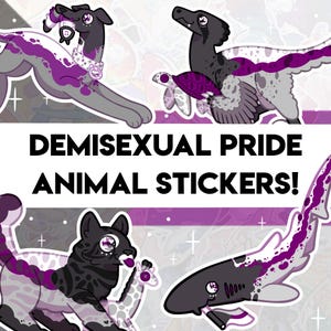 Demisexual Pride Stickers! - Shark, Dog, Cat, Dinosaur Designs - Holographic Sticker for Water bottle, journal, decoration