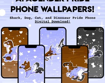 Apagender Gender Apathetic Pride PHONE WALLPAPER - Digital Download of Shark Cat Dog Dinosaur LGBT Pride Vertical Wallpapers