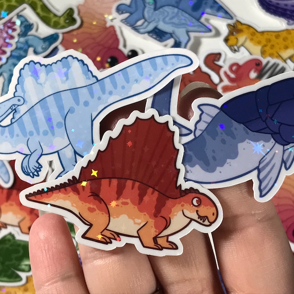 MINI Build Your Own Paleo Party! - 4, 6, 10, and 20 Set Holographic and Glossy Stickers Dinosaurs, Trilobites, Ice Age, Paleontology Designs