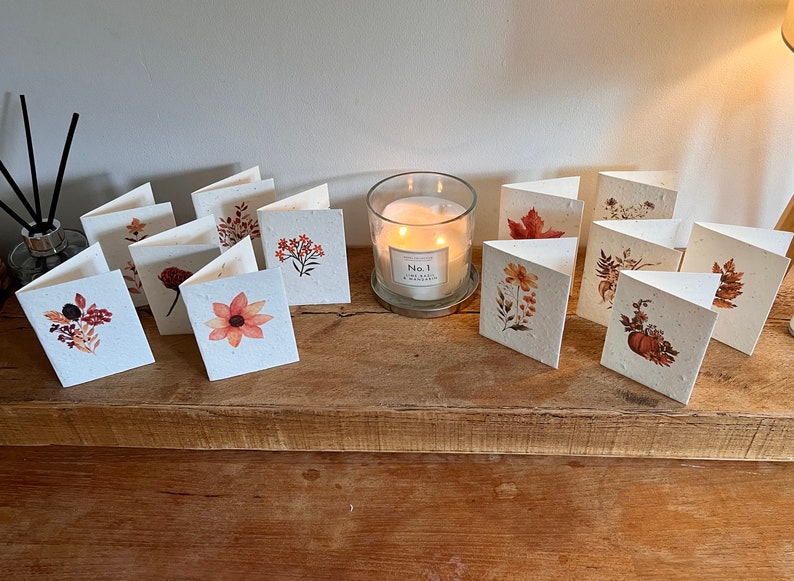 12 cute, mini lavender seeded cards with individual autumnal botanicals on each card image 8