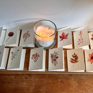 12 cute, mini lavender seeded cards with individual autumnal botanicals on each card image 1