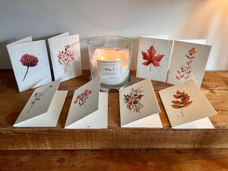 12 cute, mini lavender seeded cards with individual autumnal botanicals on each card image 9