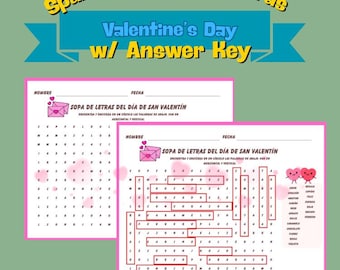 Woordzoeker voor Valentijnsdag in het Spaans Afdrukbaar | Sopa de Letras San Valentin | pdf met activiteiten in de klas Spaans
