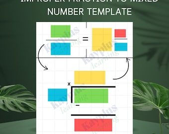 Sjabloon ongepaste breuken naar gemengde getallen | Organisator visueel wiskunde | Speciaal onderwijsvriendelijke breukoefeningen