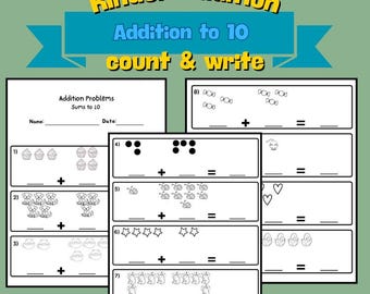 Toevoeging aan 10 werkbladen afdrukbaar | Afbeelding toevoegen wiskunde voor kleuterschool en 1e leerjaar