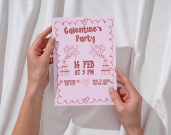 Galentine’s Day Invitation Template | Editable Canva Invite | Pink Vintage Galentines Party Invitation | Printable Digital Download
