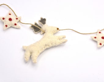 Wool Felt Christmas Reindeer Ornament Garland, Christmas Tree Decoration, Eco Friendly  inspired