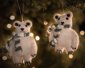 Wool Felt Baby Polar Bears Christmas Ornaments, Christmas Tree Decoration, Eco Friendly  inspired