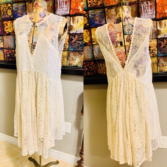 Free People Cream Lace Mini Dress Size M