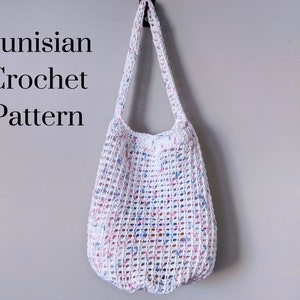 CROCHET PATTERN: Summer Market Tote / Tunisian Crochet Pattern / Handled Bag Pattern / Mesh Market Bag / Beach Bag / Crochet Pattern pdf image 1