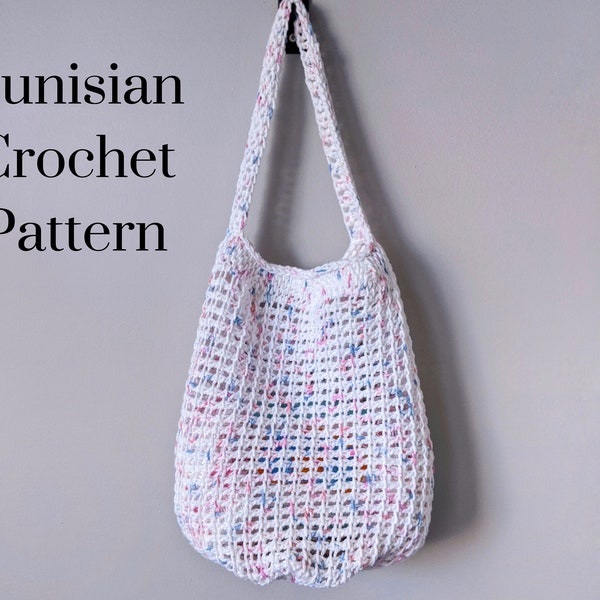 CROCHET PATTERN: Summer Market Tote / Tunisian Crochet Pattern / Handled Bag Pattern / Mesh Market Bag / Beach Bag / Crochet Pattern pdf