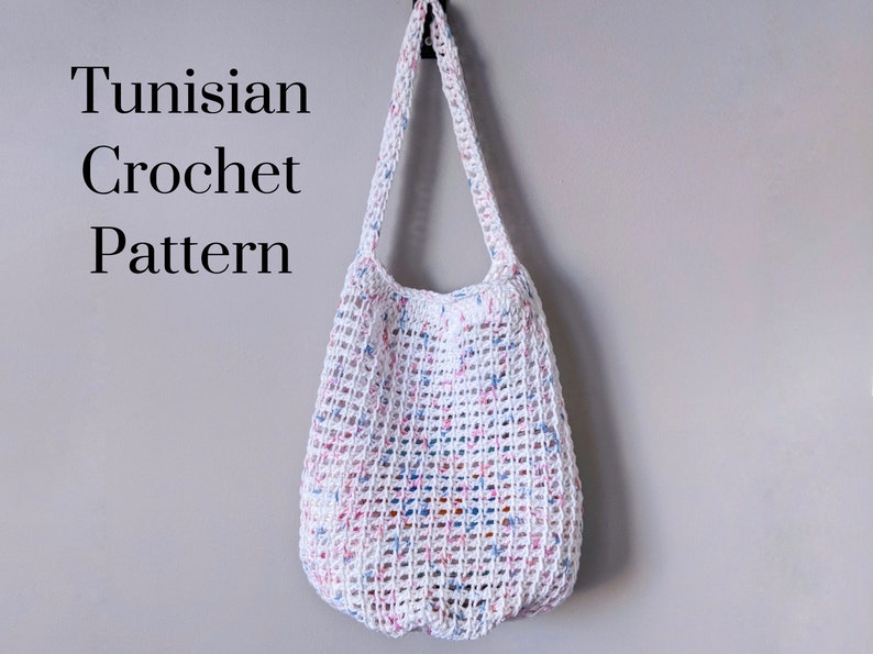 CROCHET PATTERN: Summer Market Tote / Tunisian Crochet Pattern / Handled Bag Pattern / Mesh Market Bag / Beach Bag / Crochet Pattern pdf image 1