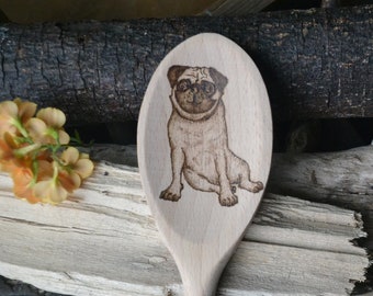 Kitchen utensils Wooden spoon Pug mom gift Pug artwork Cookie making spoon Pug spoon