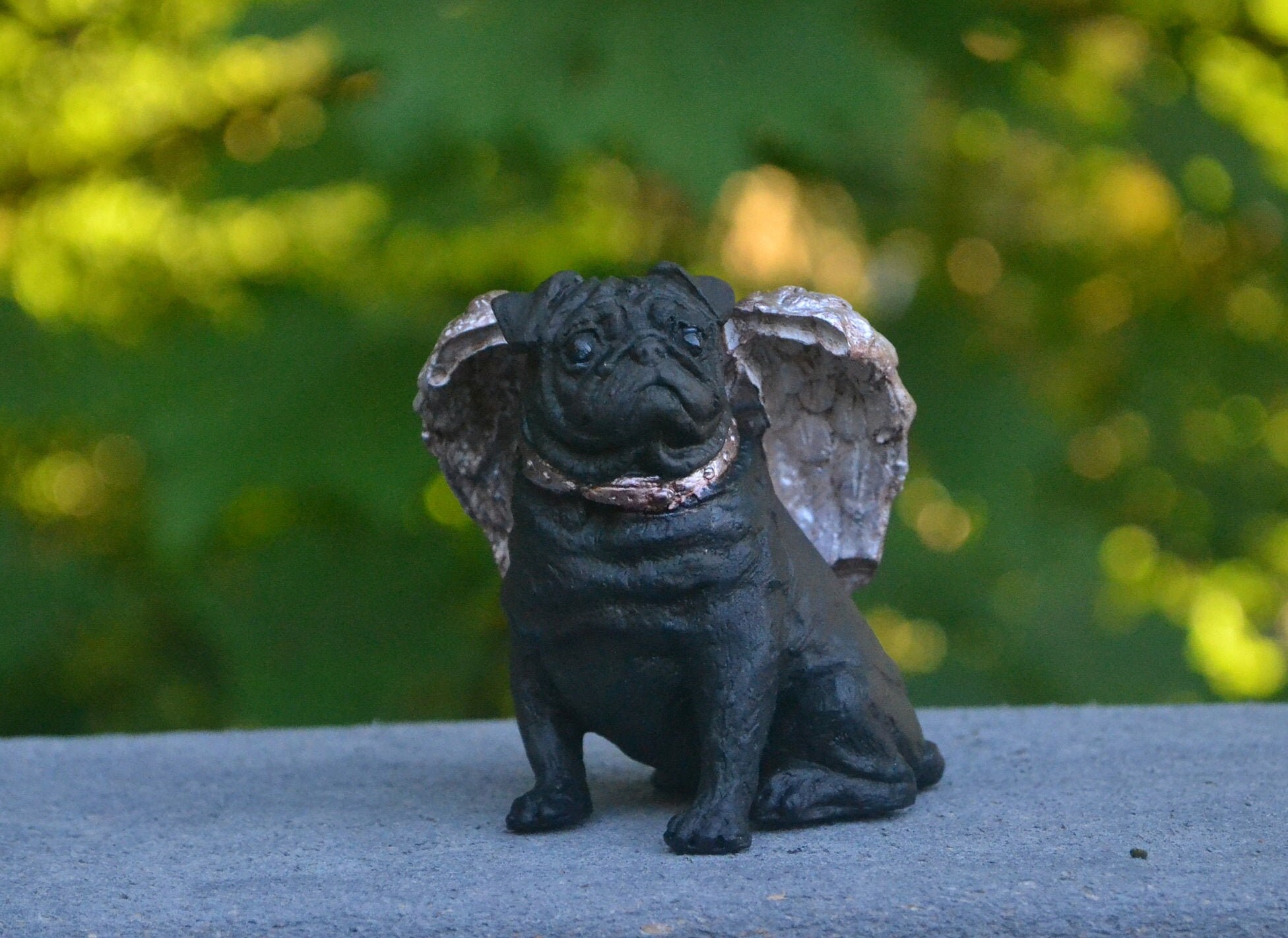 Dog memorial gift Pug figurine. Black angel pug. Angel wings. Etsy