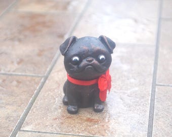Hand-Painted Resin Pug Statue: Bronze Highlight Decor (2x2 inch)