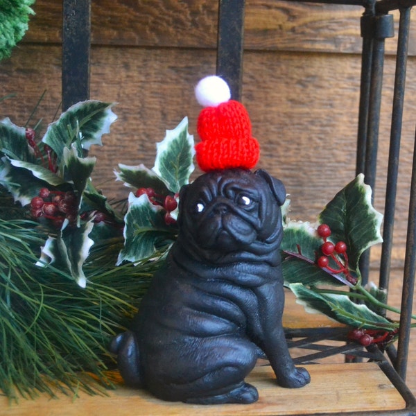 Black pug statue/Christmas gift for sister/Holiday dog decor