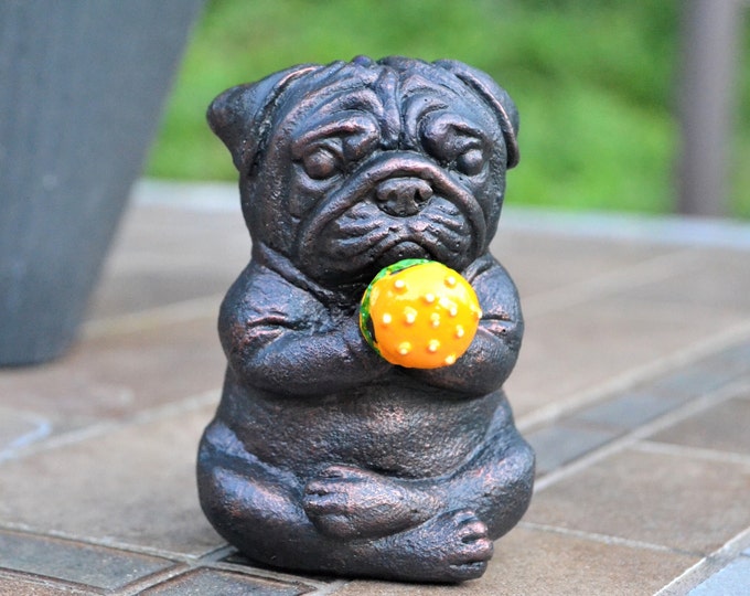 Bronze Buddha Pug Statue, Pug Mom Gift, Foodie Gift, Hamburger Pug