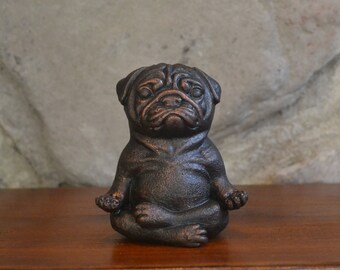 仏おパグさん:ブラックブロンズ(buddha pug:black bronze) Meditating Bronze Pug Figurine, Yoga Dog, Spiritual Gift