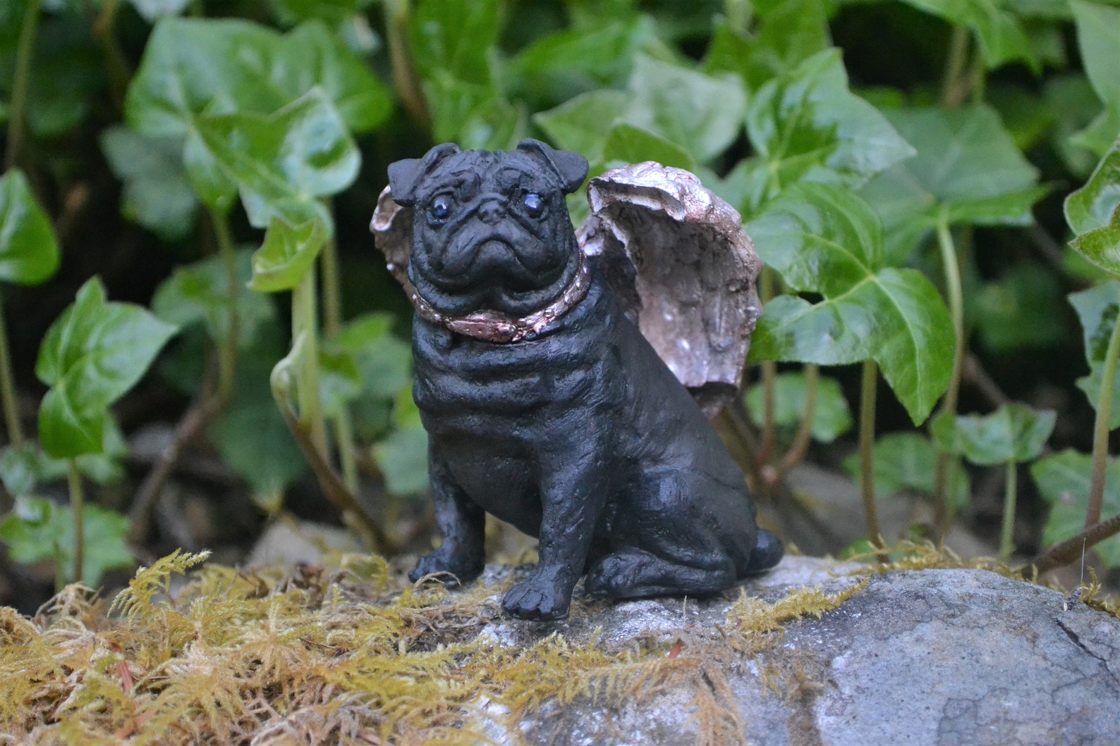 Dog memorial gift Pug figurine. Black angel pug. Angel wings. Etsy