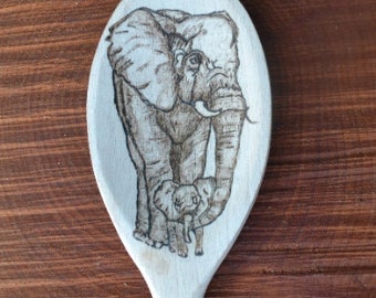 Wooden spoon/ Gift for cooks/ Cookie making spoon/ Animal lovers gift/ Elephant picture/ Wooden soup spoon/ Stir fry spoon