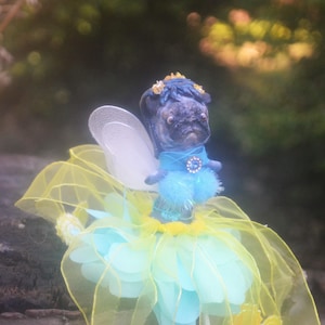Handmade Blue Fairy Pug Art Doll, Shelf Decor