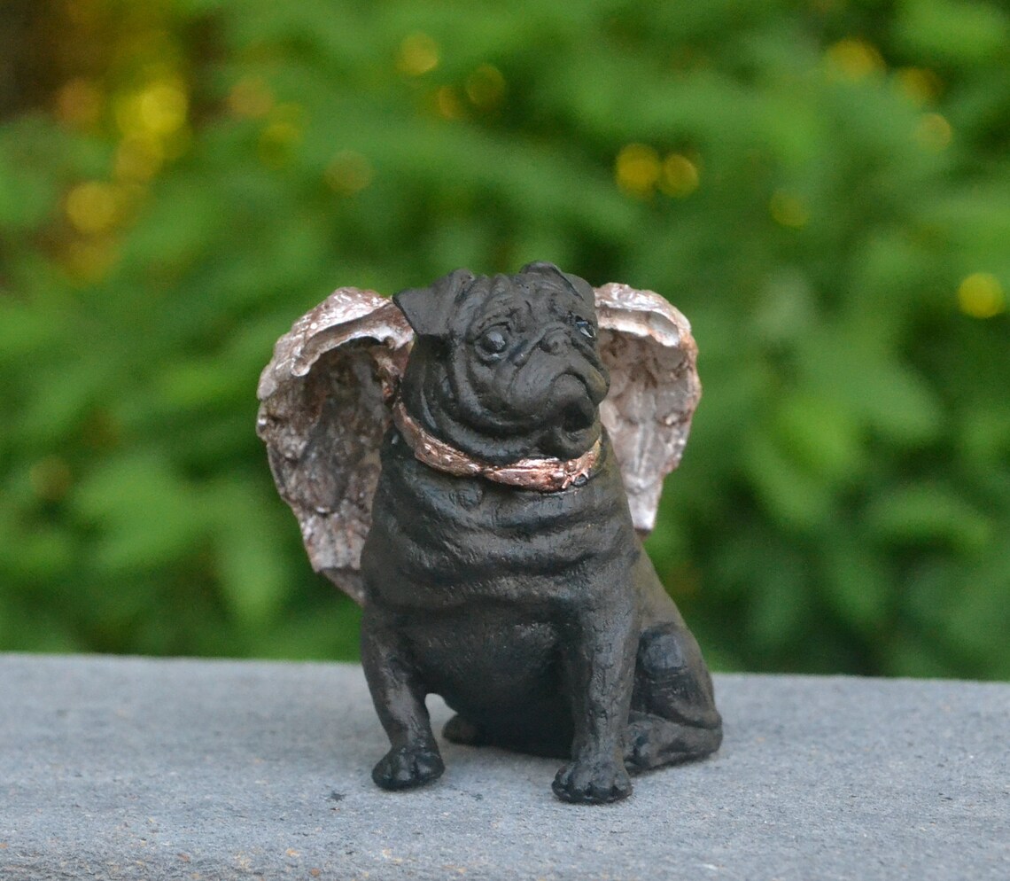 Dog memorial gift Pug figurine. Black angel pug. Angel wings. Etsy