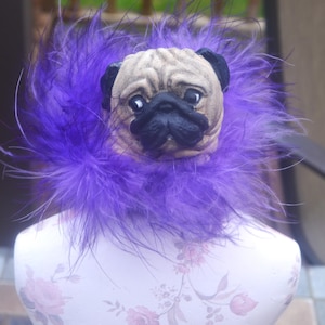 Fawn Pug Dress Form: Cottage Vanity Decor with Purple Boa
