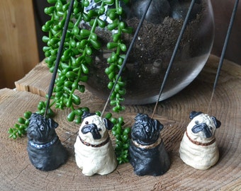 Pug incense holder, Boho decoration, Pug mom gift, Black pug dog, Fawn pug gift, Pug dog incense burner