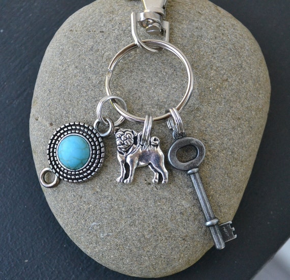 Handmade Silver Pug Dog Keyring//Handbag Charm