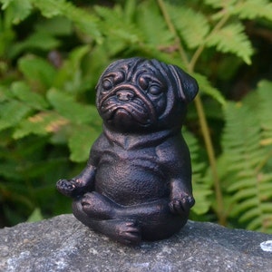 Meditating bronze pug figurine, Yoga dog, Spiritual gift, Spa decoration, Dog decor for business office, Pug mom birthday.