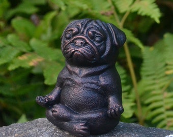 Meditating bronze pug figurine, Yoga dog, Spiritual gift, Spa decoration, Dog decor for business office, Pug mom birthday.