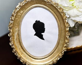 Custom Embroidered Silhouette Portrait | Heirloom Profile Keepsake | Personalized Fabric Art for Frame | Child Silhouette Cameo Embroidery