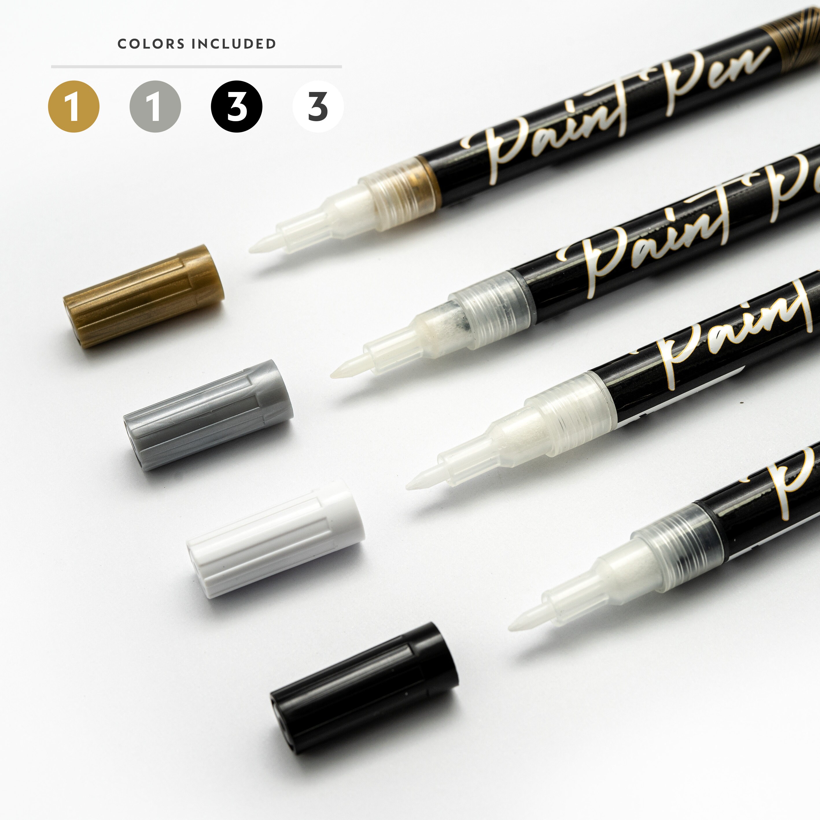 Metallic Acrylic Paint Pens White, Black, Gold and Silver Fine Tip