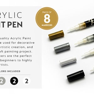 Metallic acrylverfpennen - Wit, Zwart, Goud en Zilver Fijne punt Permanente acrylstift voor paaskaarten, rotsschilderingen, kunst en handwerk