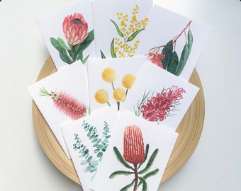 Australian Native Flower Greeting Cards, Watercolour Botanical Greeting Cards, Watercolour Floral Prints