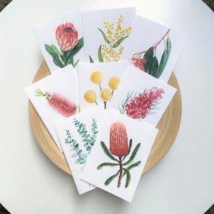 Set of Eight Australian Native Flower Greeting Cards, Watercolor Botanical Greeting Cards, Watercolour Floral Prints