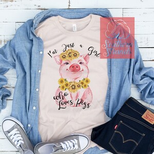 Watercolor PNG &quot;Girl Who Loves Pigs&quot; Digital Download Design