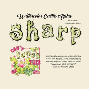 Acuarela Cactus Alpha- PNG Digital Download Design 26 archivos de letras individuales