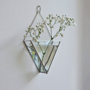 Hanging glass wall mirror vase. Wall Planters with Faceted Glass, Stained Glass Geometric Terrarium, Geometric Flowerpot, Garden Mirror image 3