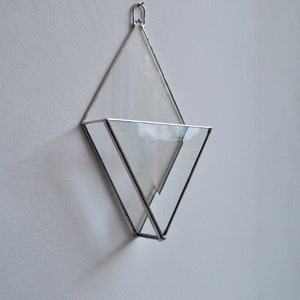 Hanging glass wall mirror vase. Wall Planters with Faceted Glass, Stained Glass Geometric Terrarium, Geometric Flowerpot, Garden Mirror image 4