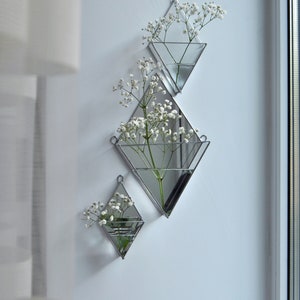 Hanging glass wall mirror vase. Wall Planters with Faceted Glass, Stained Glass Geometric Terrarium, Geometric Flowerpot, Garden Mirror image 10