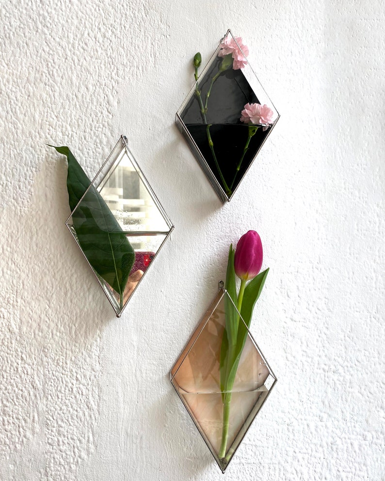 Hanging Glass Wall Planters Stained Glass Geometric Etsy