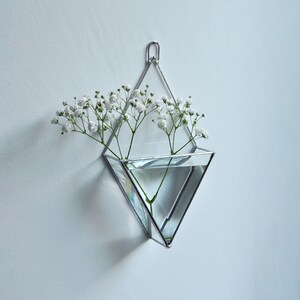 Hanging glass wall mirror vase. Wall Planters with Faceted Glass, Stained Glass Geometric Terrarium, Geometric Flowerpot, Garden Mirror image 8